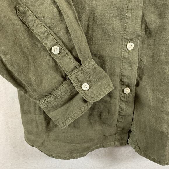 Chicos Linen Blend Button Top Sz S Olive Green Coastal Beachy Travel Safari - Picture 4 of 12